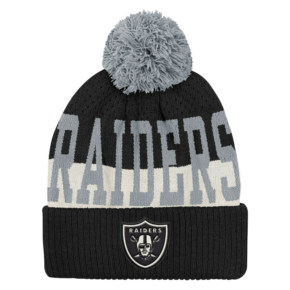 Las Vegas Raiders Outerstuff Youth Modern Fan Cuffed Knit Hat with Pom - Black Hats
