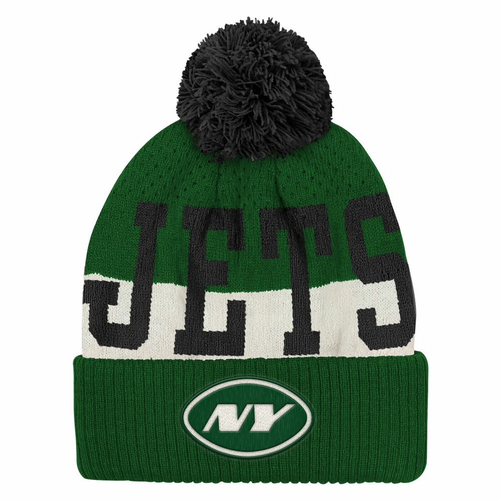 New York Jets Outerstuff Youth Modern Fan Cuffed Knit Hat with Pom - Green Hats