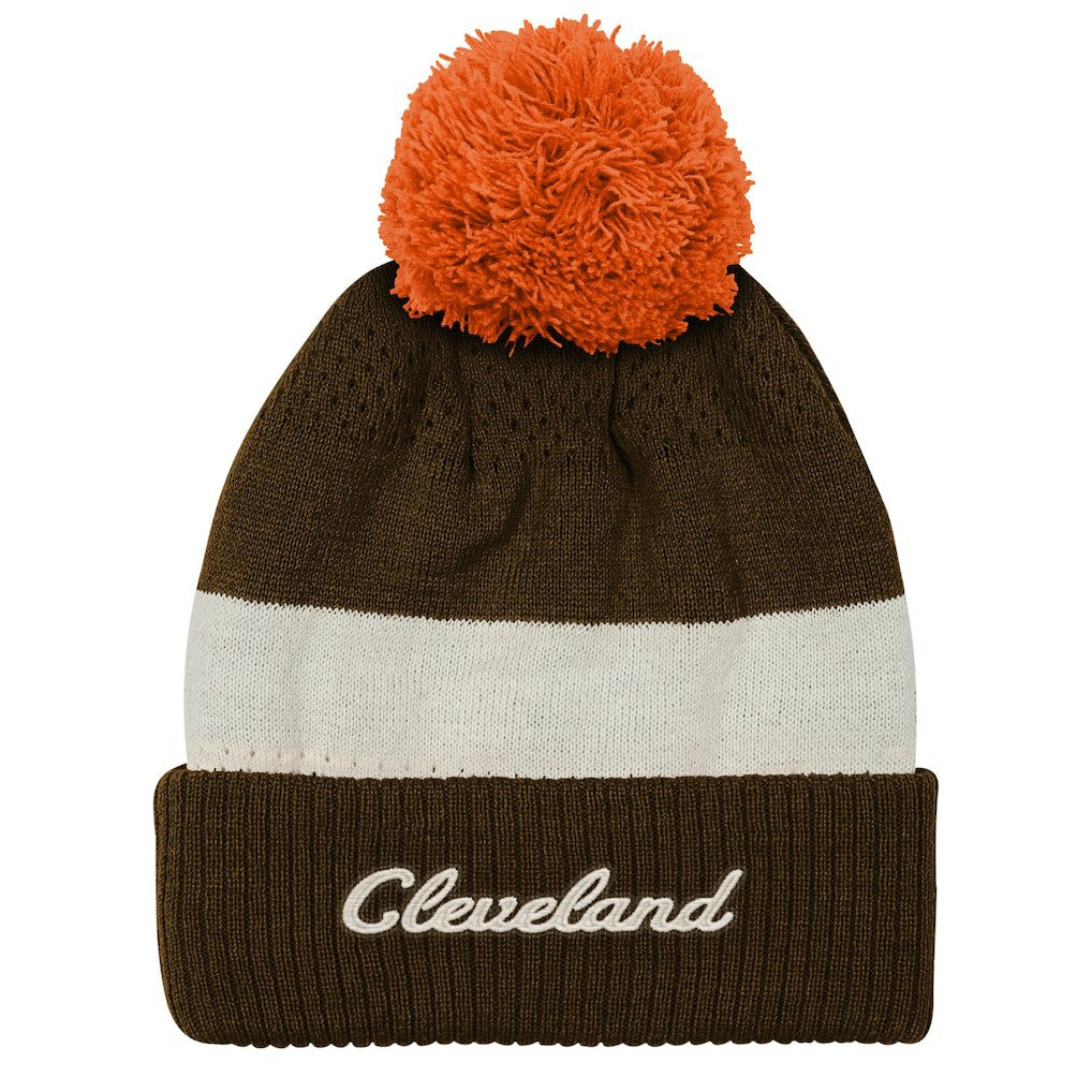 Cleveland Browns Outerstuff Youth Modern Fan Cuffed Knit Hat with Pom - Brown Hats