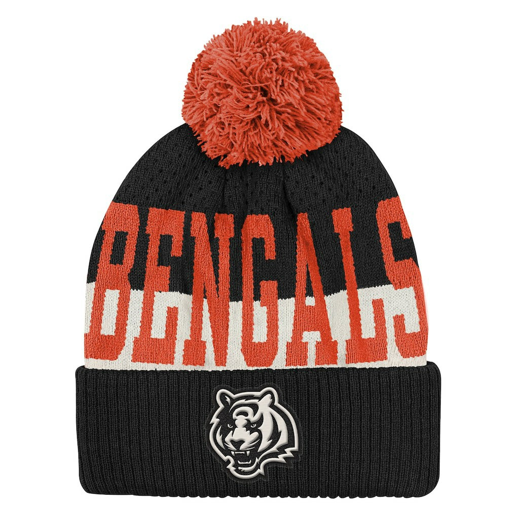 Cincinnati Bengals Outerstuff Youth Modern Fan Cuffed Knit Hat with Pom - Black Hats