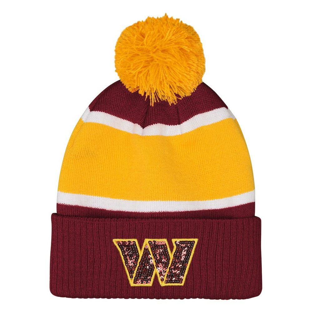 Washington Commanders Outerstuff Girls Let's Play Cuffed Knit Hat with Pom - Burgundy Hats