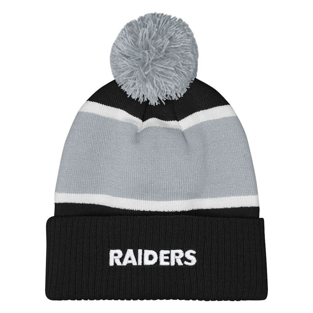 Las Vegas Raiders Outerstuff Girls Let's Play Cuffed Knit Hat with Pom - Black Hats
