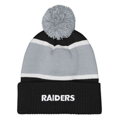 Las Vegas Raiders Outerstuff Girls Let's Play Cuffed Knit Hat with Pom - Black Hats