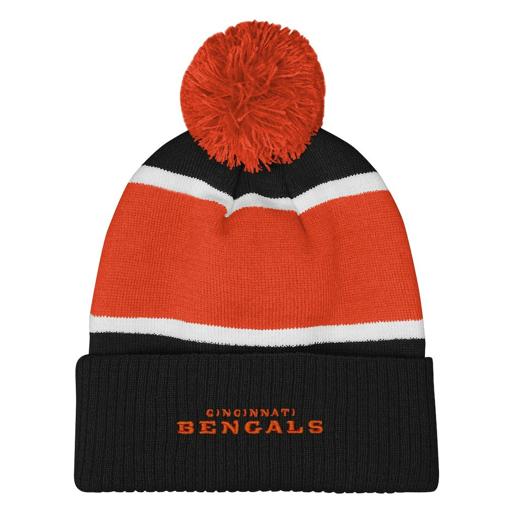 Cincinnati Bengals Outerstuff Girls Let's Play Cuffed Knit Hat with Pom - Black Hats