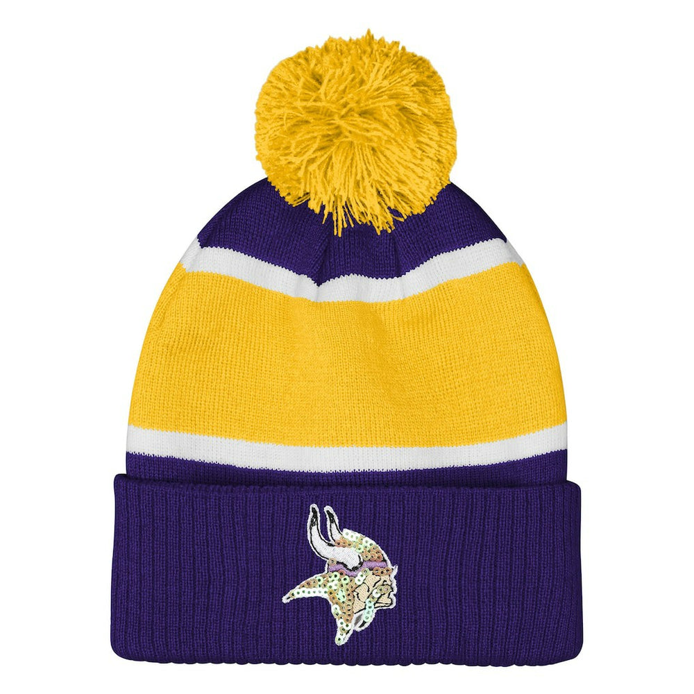 Minnesota Vikings Outerstuff Girls Let's Play Cuffed Knit Hat with Pom - Purple Hats