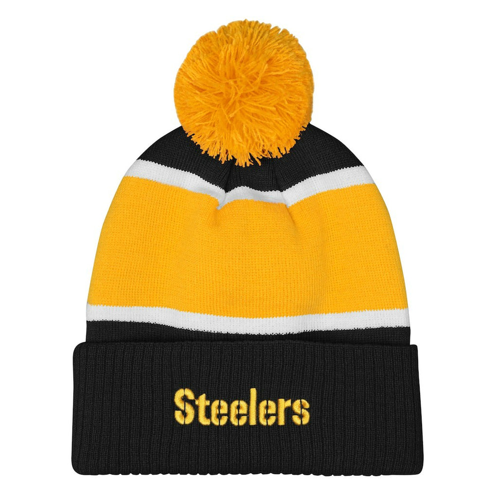 Pittsburgh Steelers Outerstuff Girls Let's Play Cuffed Knit Hat with Pom - Black Hats