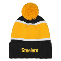 Pittsburgh Steelers Outerstuff Girls Let's Play Cuffed Knit Hat with Pom - Black Hats