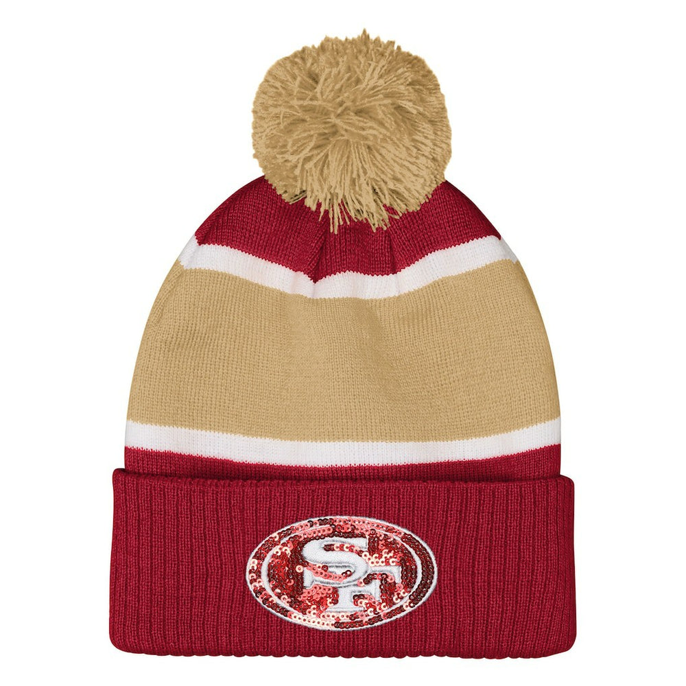 San Francisco 49ers Outerstuff Girls Let's Play Cuffed Knit Hat with Pom - Scarlet Hats