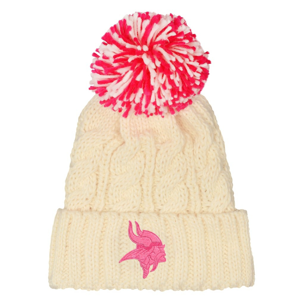 Minnesota Vikings Outerstuff Girls Cable Cuffed Knit Hat with Pom - White Hats