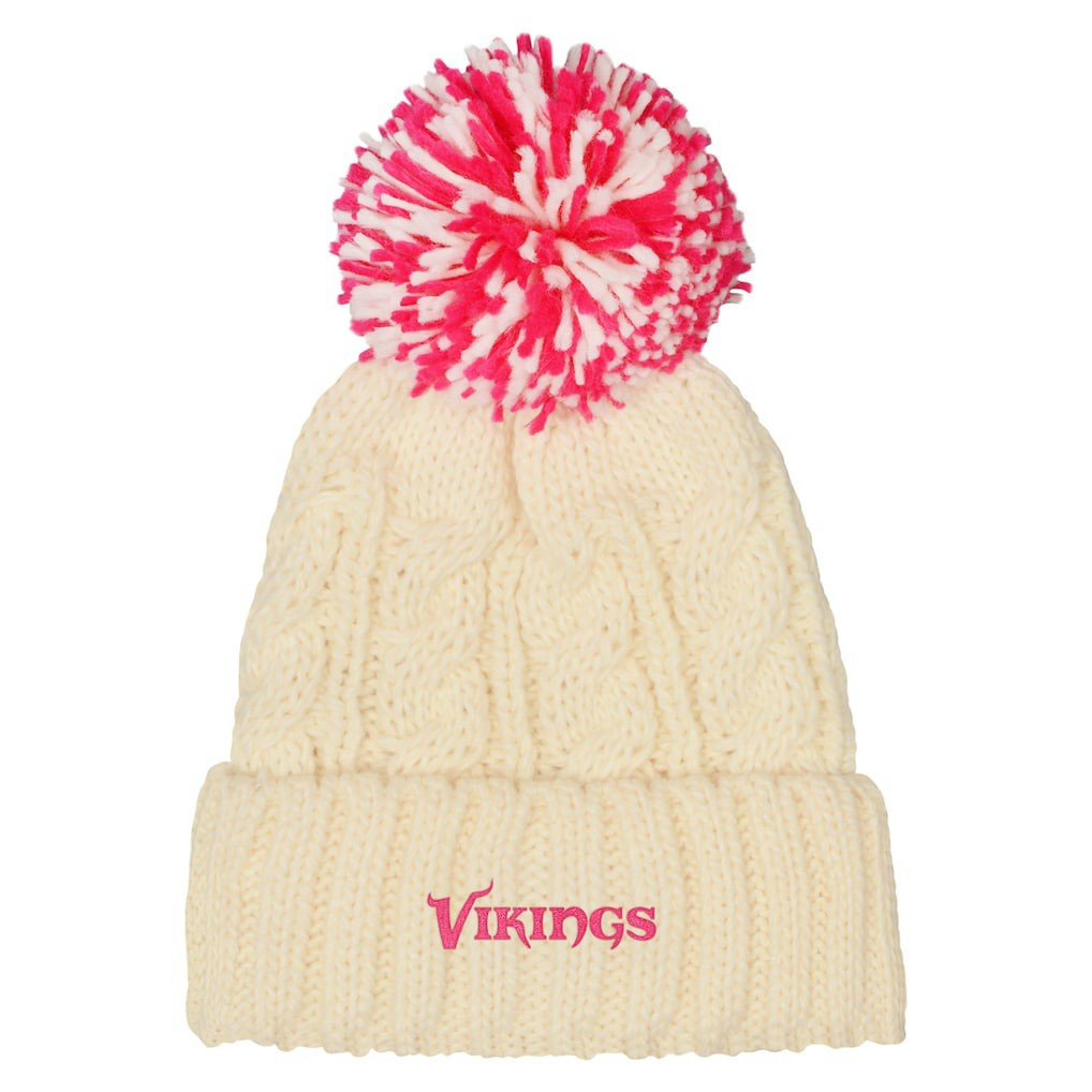 Minnesota Vikings Outerstuff Girls Cable Cuffed Knit Hat with Pom - White Hats