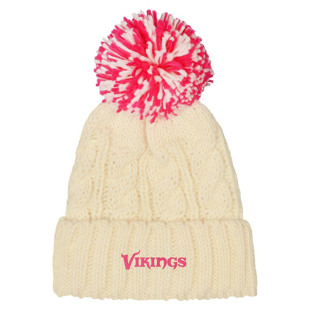 Minnesota Vikings Outerstuff Girls Cable Cuffed Knit Hat with Pom - White Hats