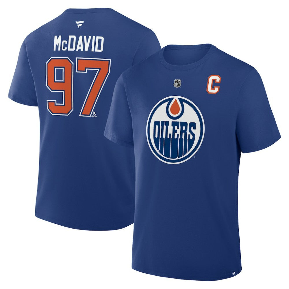 Connor McDavid Edmonton Oilers Fanatics Authentic Stack Name & Number T-Shirt - Royal | US 202539689