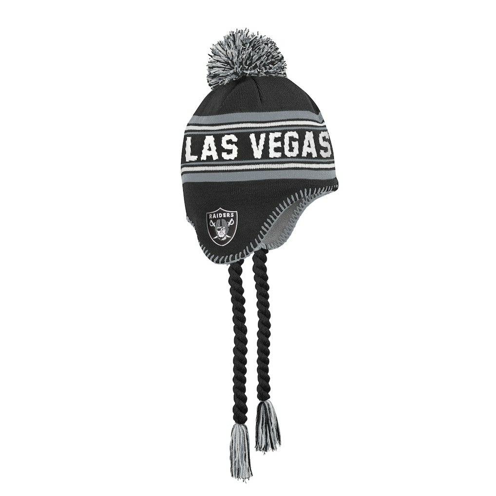 Las Vegas Raiders Outerstuff Youth Jacquard Tassel Knit Hat with Pom - Black Hats