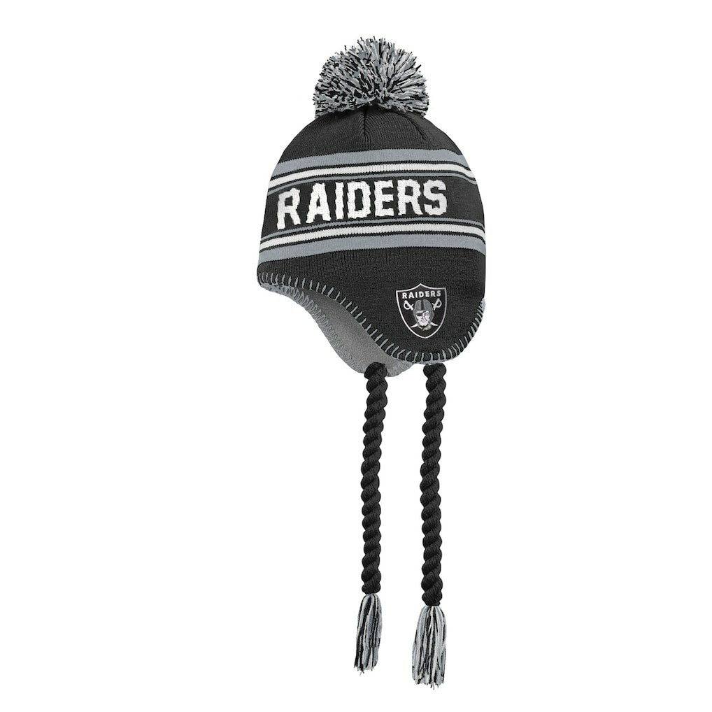 Las Vegas Raiders Outerstuff Youth Jacquard Tassel Knit Hat with Pom - Black Hats