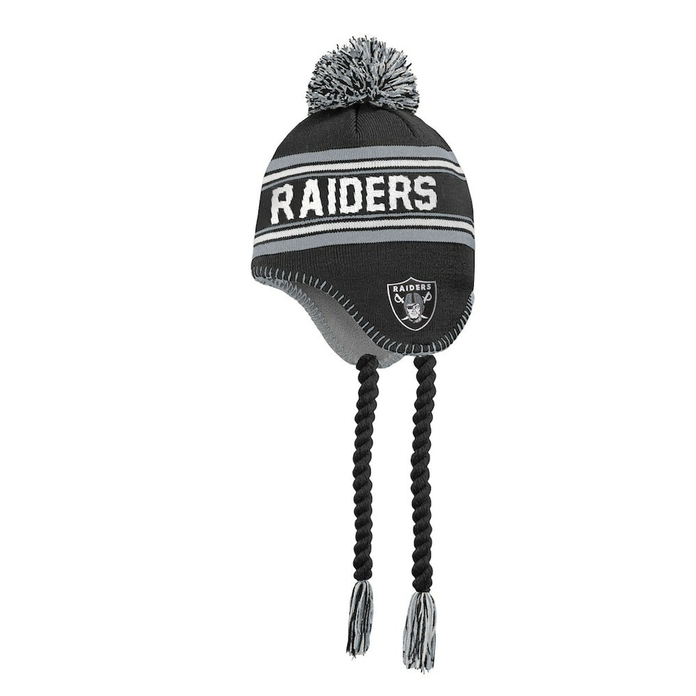 Las Vegas Raiders Outerstuff Youth Jacquard Tassel Knit Hat with Pom - Black Hats