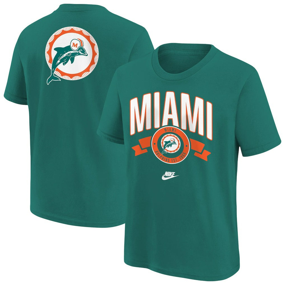 Miami Dolphins Youth Rewind Front & Back Essential T-Shirt - Aqua T-shirts