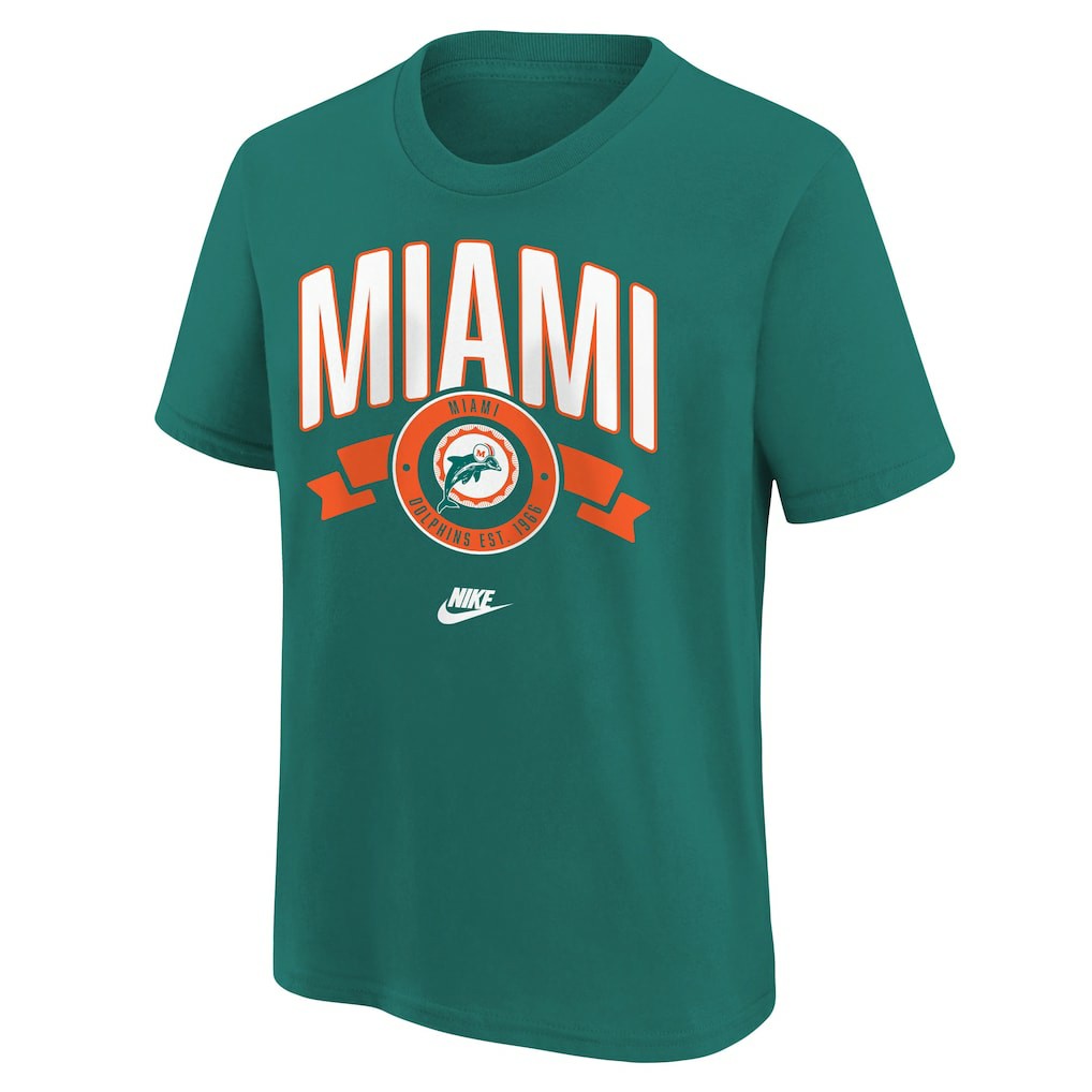 Miami Dolphins Youth Rewind Front & Back Essential T-Shirt - Aqua T-shirts