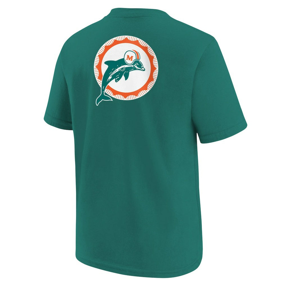 Miami Dolphins Youth Rewind Front & Back Essential T-Shirt - Aqua T-shirts
