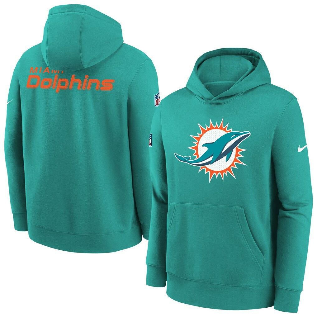 Miami Dolphins Youth Sideline Club Fleece Hoodie - Aqua Hoodies