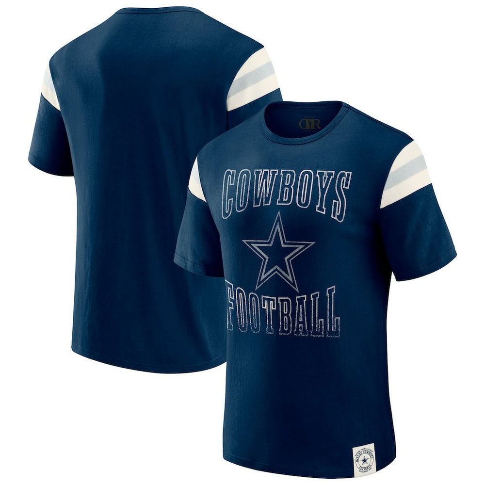 Dallas Cowboys Darius Rucker Collection Distressed Throwback Shoulder Stripe T-Shirt - Navy T-shirts