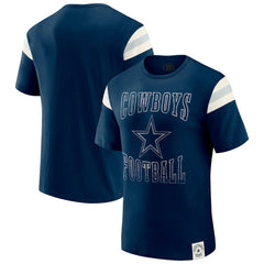 Dallas Cowboys Darius Rucker Collection Distressed Throwback Shoulder Stripe T-Shirt - Navy T-shirts
