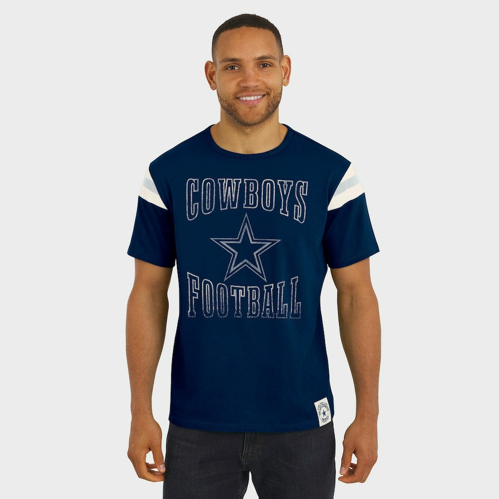 Dallas Cowboys Darius Rucker Collection Distressed Throwback Shoulder Stripe T-Shirt - Navy T-shirts