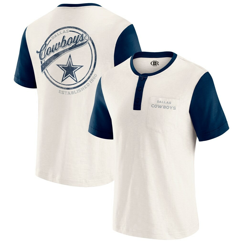 Dallas Cowboys Darius Rucker Collection Henley Colorblock Slub Pocket T-Shirt - Cream T-shirts