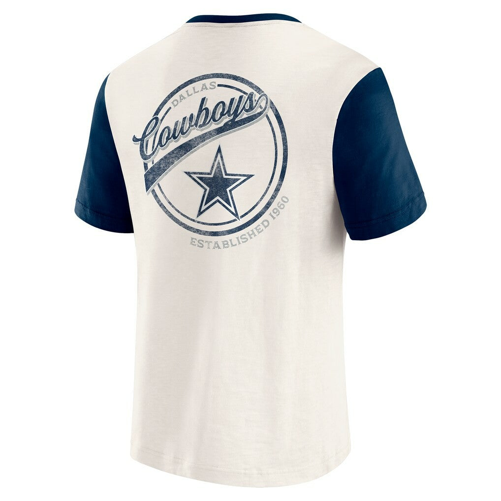 Dallas Cowboys Darius Rucker Collection Henley Colorblock Slub Pocket T-Shirt - Cream T-shirts