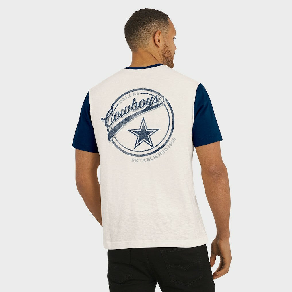 Dallas Cowboys Darius Rucker Collection Henley Colorblock Slub Pocket T-Shirt - Cream T-shirts