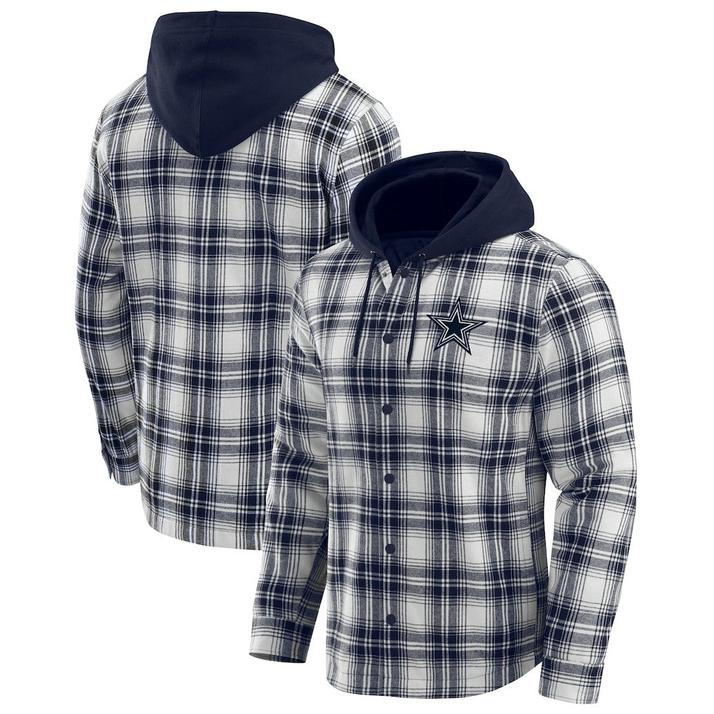 Dallas Cowboys Darius Rucker Collection Plaid Flannel Quilted Full-Snap Hooded Shacket - Navy