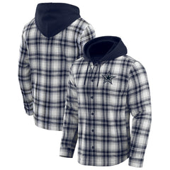 Dallas Cowboys Darius Rucker Collection Plaid Flannel Quilted Full-Snap Hooded Shacket - Navy