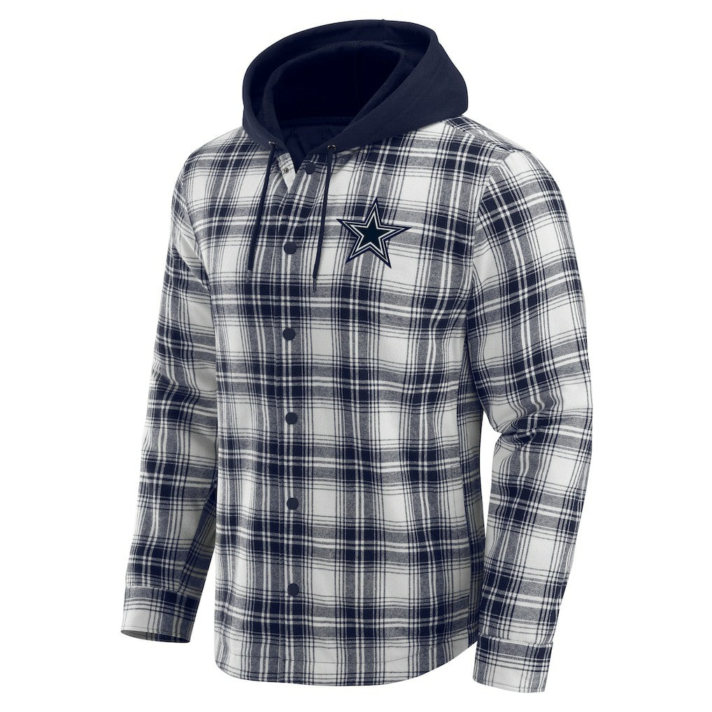 Dallas Cowboys Darius Rucker Collection Plaid Flannel Quilted Full-Snap Hooded Shacket - Navy