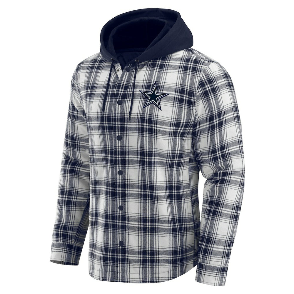 Dallas Cowboys Darius Rucker Collection Plaid Flannel Quilted Full-Snap Hooded Shacket - Navy