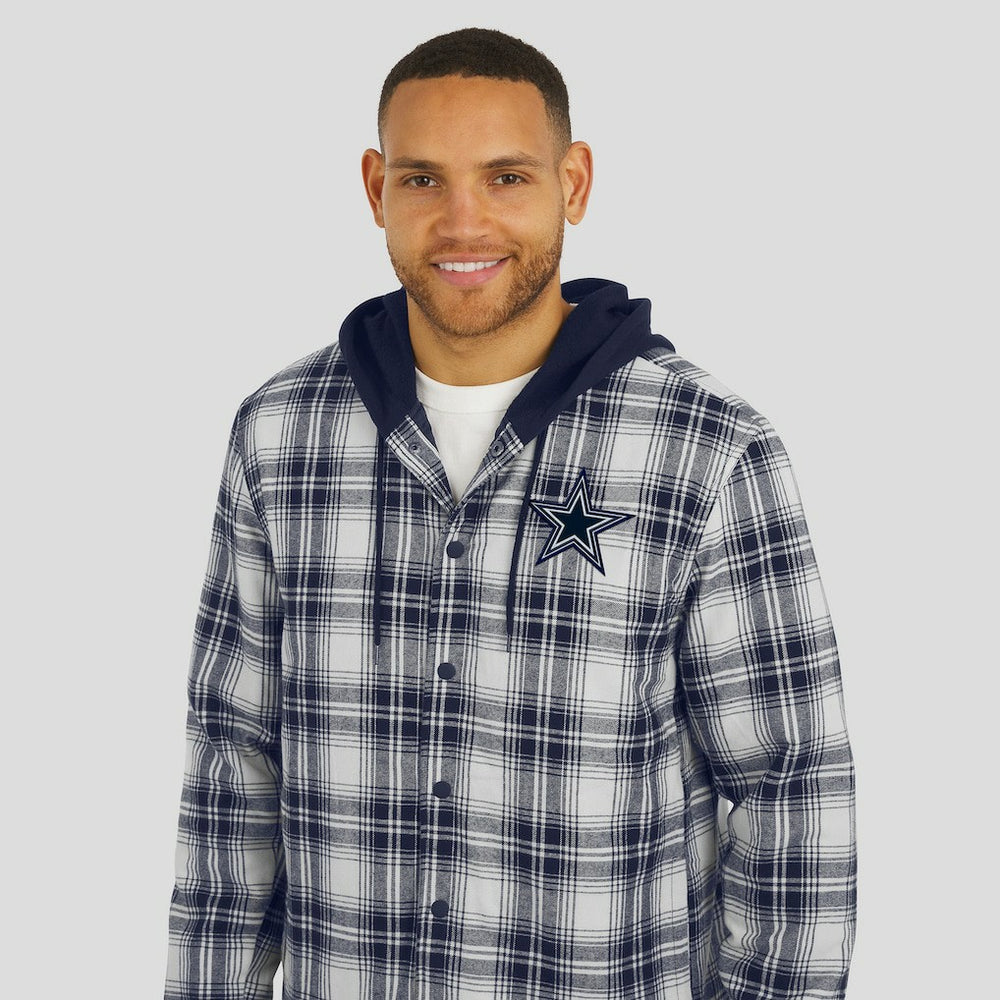 Dallas Cowboys Darius Rucker Collection Plaid Flannel Quilted Full-Snap Hooded Shacket - Navy