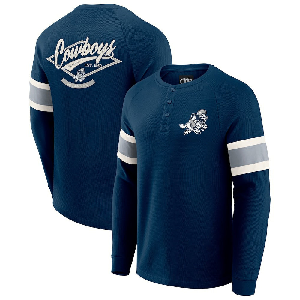 Dallas Cowboys Darius Rucker Collection Waffle-Knit Raglan Long Sleeve Henley T-Shirt - Navy T-shirts