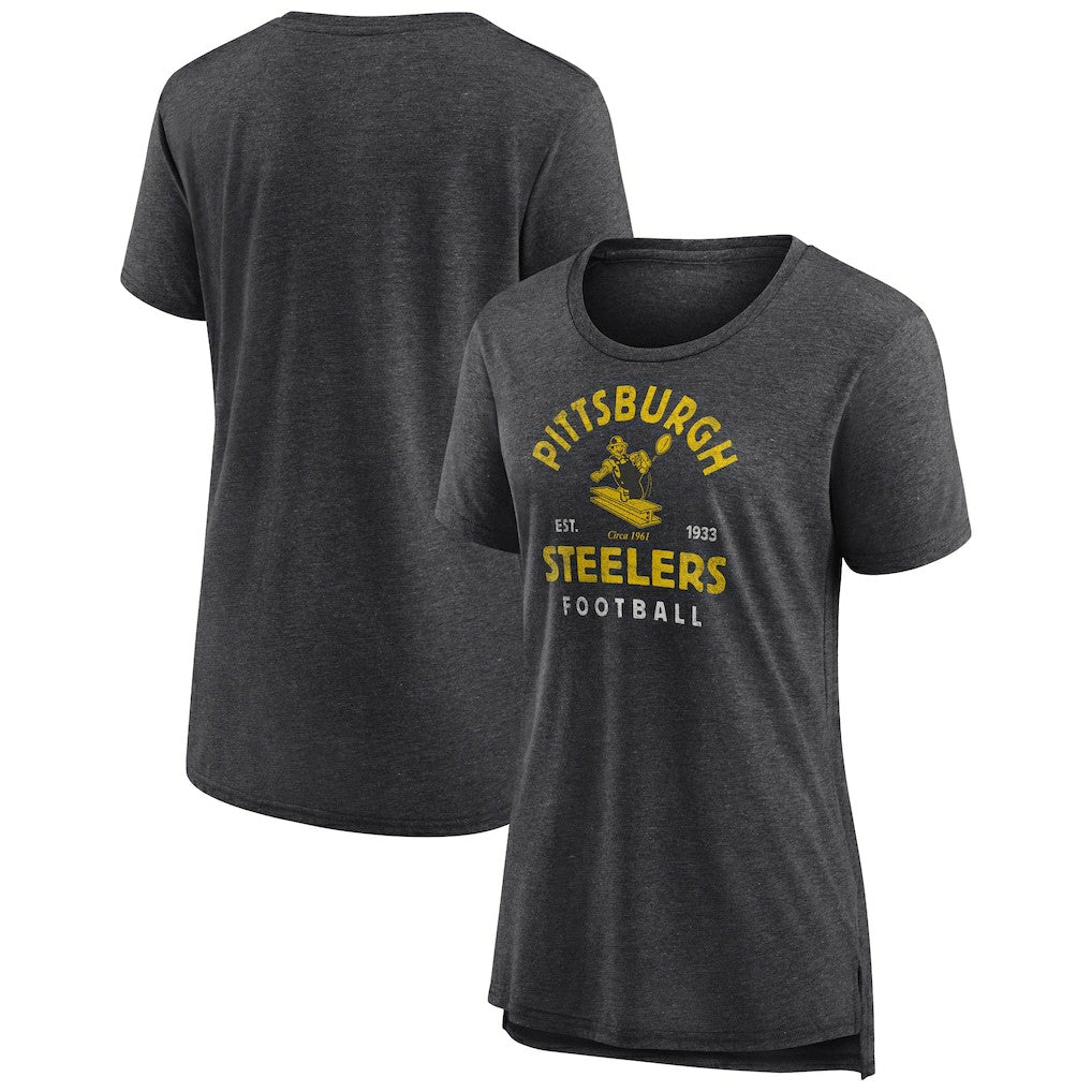 Pittsburgh Steelers Women's Vintage Arch Tri-Blend T-Shirt - Charcoal T-shirts