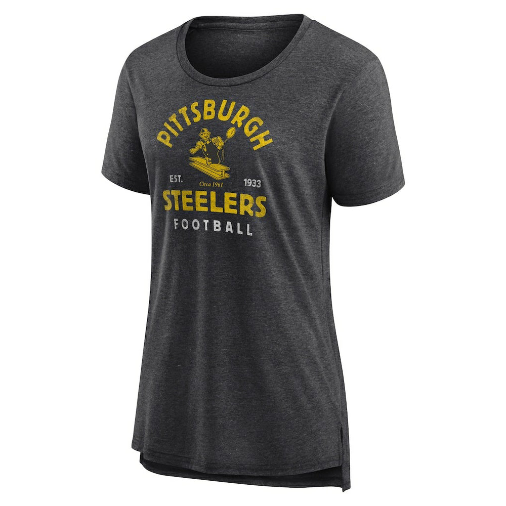 Pittsburgh Steelers Women's Vintage Arch Tri-Blend T-Shirt - Charcoal T-shirts