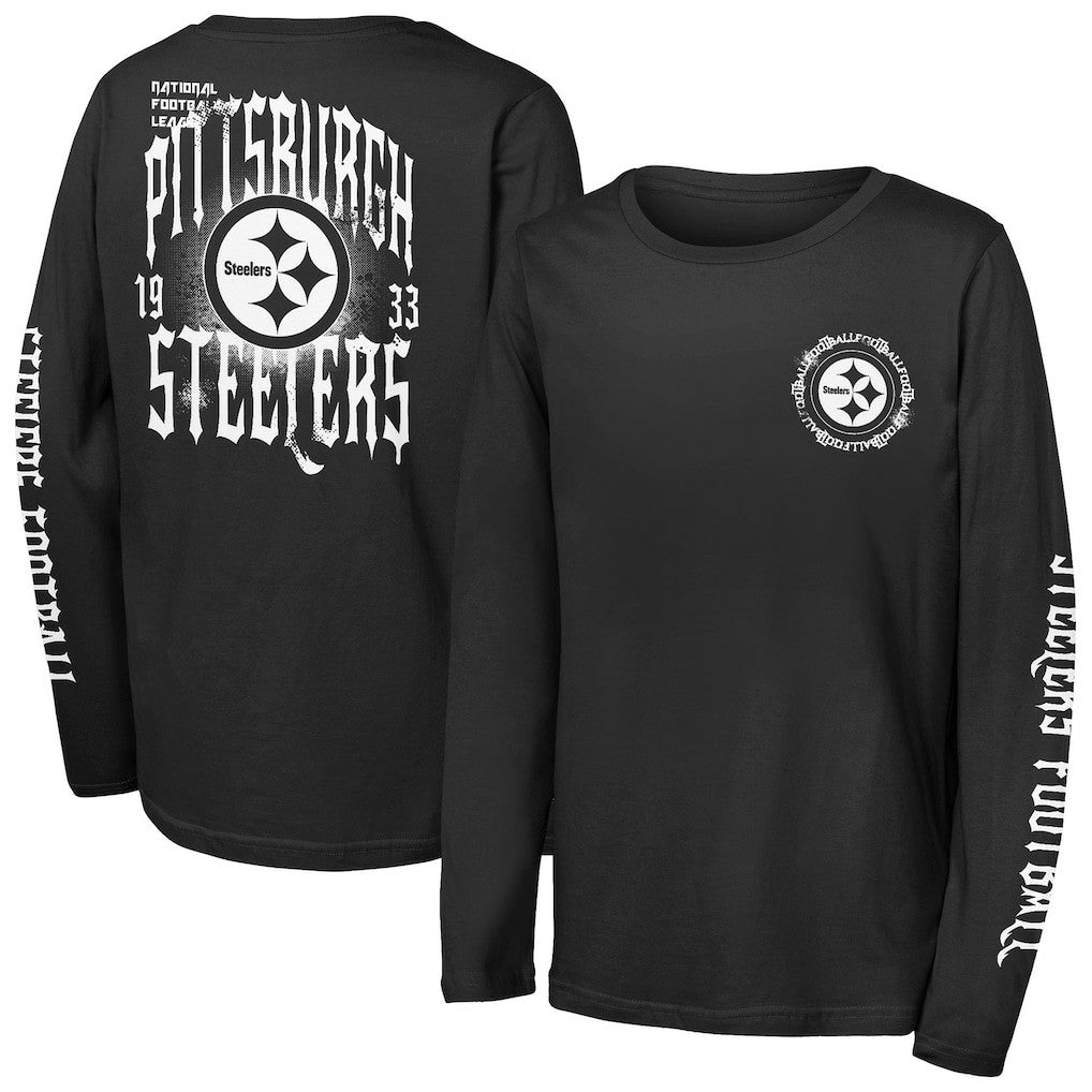 Pittsburgh Steelers Outerstuff Youth Rumble Long Sleeve T-Shirt - Black T-shirts