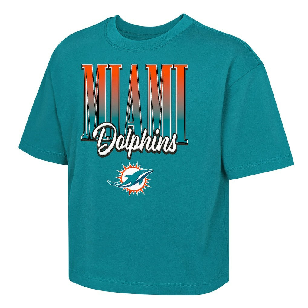 Miami Dolphins Outerstuff Girls Youth Big City Boxy T-Shirt - Aqua T-shirts