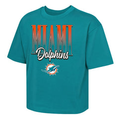 Miami Dolphins Outerstuff Girls Youth Big City Boxy T-Shirt - Aqua T-shirts
