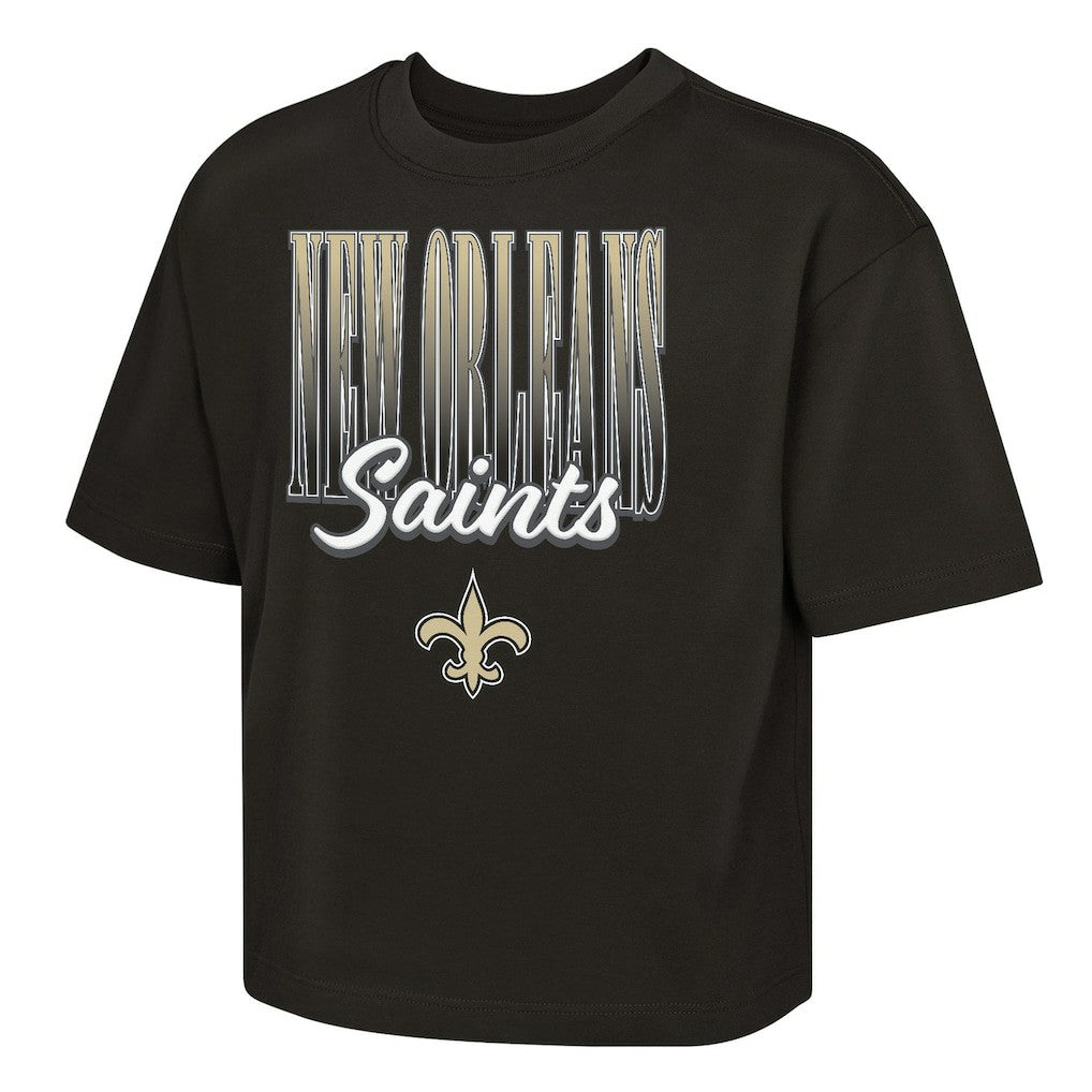 New Orleans Saints Outerstuff Girls Youth Big City Boxy T-Shirt - Black T-shirts