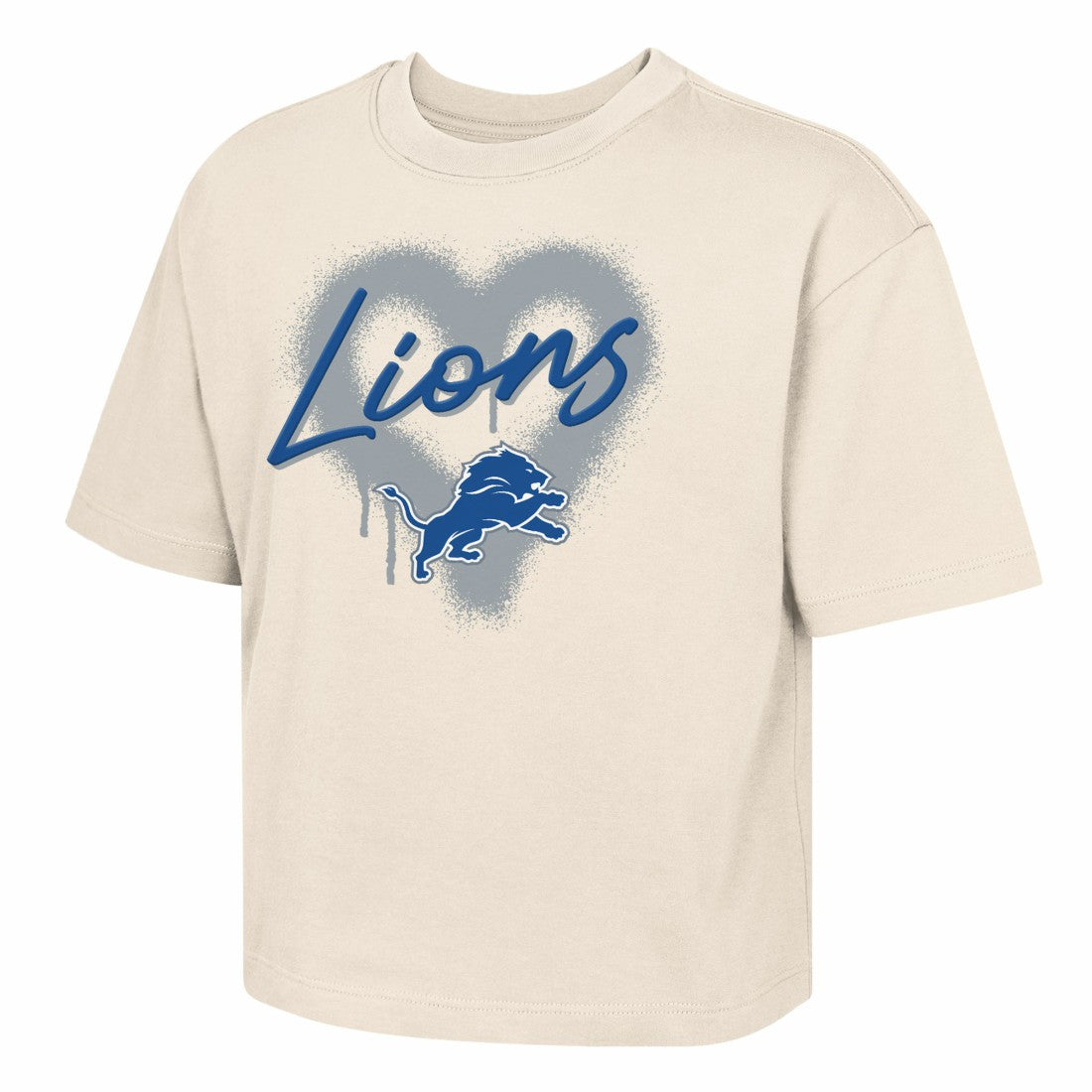 Detroit Lions Outerstuff Girl's Youth Spray Heart Boxy T-Shirt - Cream T-shirts