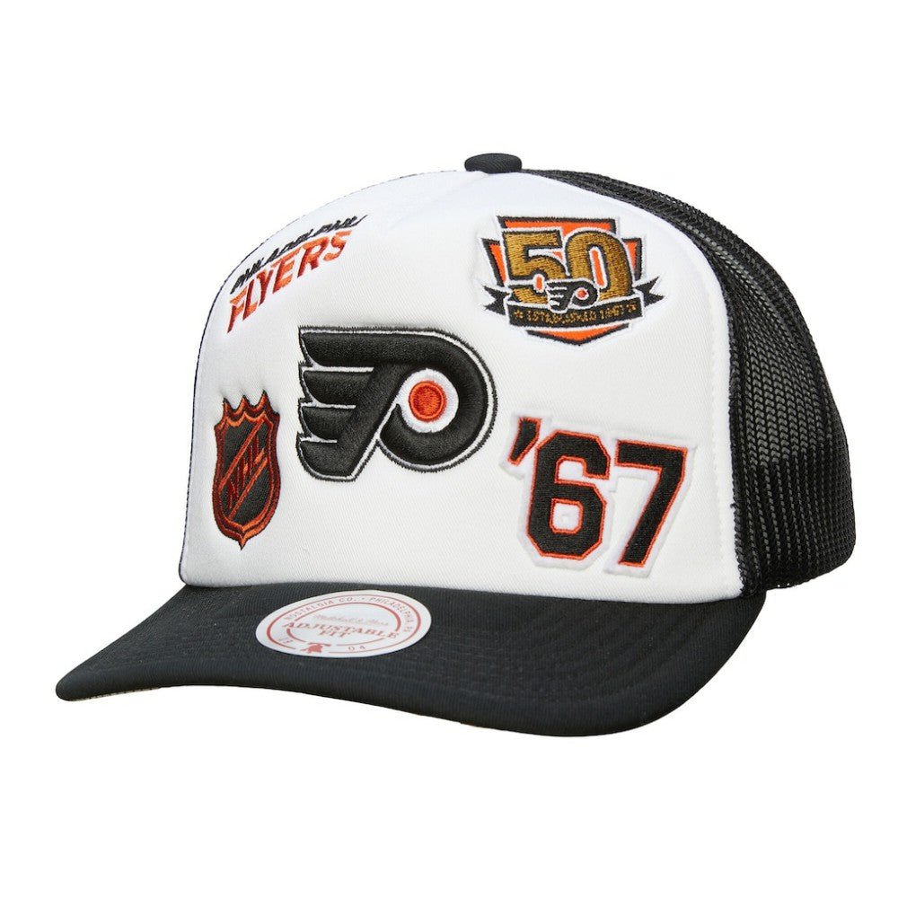 Philadelphia Flyers Mitchell & Ness Gridlock Trucker Adjustable Hat - White/Black | US 202545038