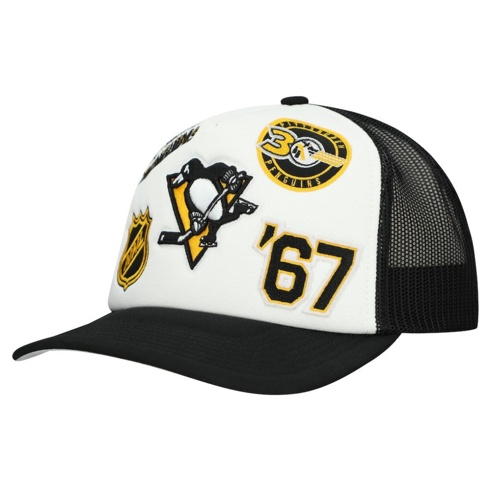 Pittsburgh Penguins Mitchell & Ness Gridlock Trucker Adjustable Hat - White/Black | US 202545039