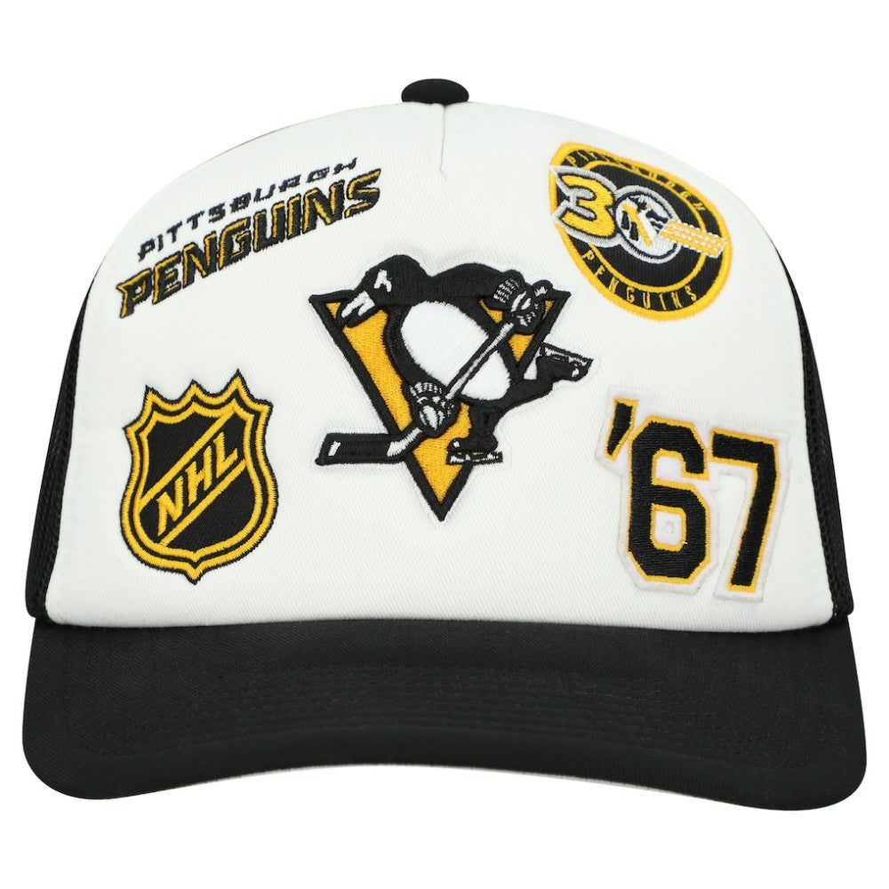 Pittsburgh Penguins Mitchell & Ness Gridlock Trucker Adjustable Hat - White/Black | US 202545039