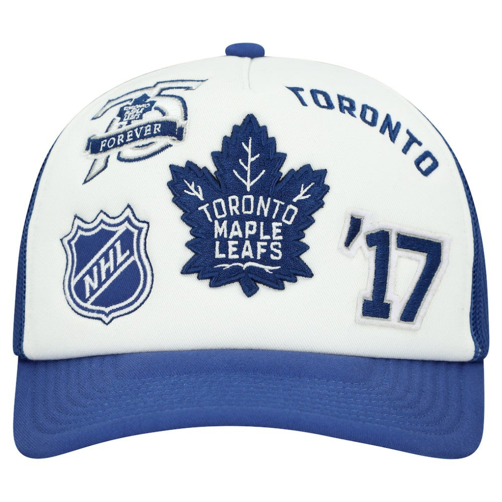 Toronto Maple Leafs Mitchell & Ness Gridlock Trucker Adjustable Hat - White/Blue | US 202545043