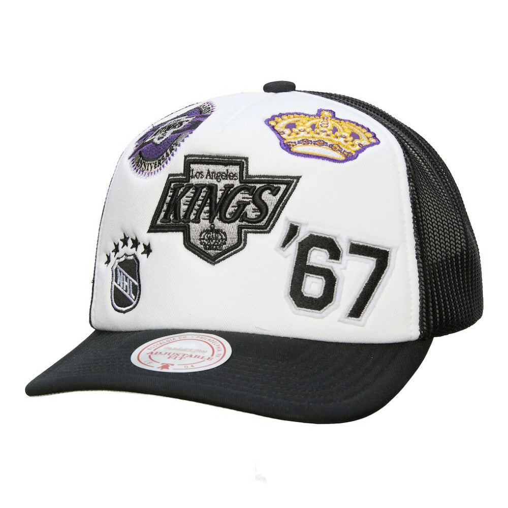 Los Angeles Kings Mitchell & Ness Gridlock Trucker Adjustable Hat - White/Black | US 202545050