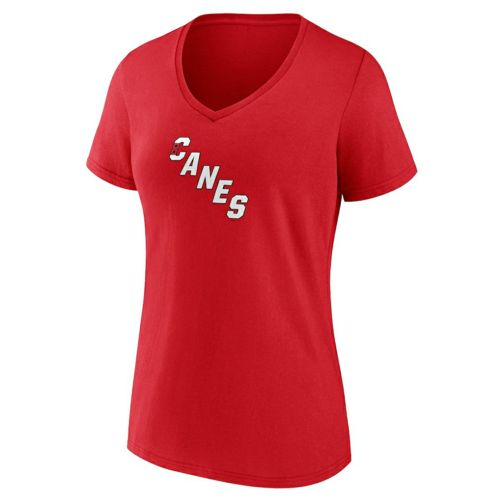 Carolina Hurricanes Women's Primary Logo V-Neck T-Shirt - Red | US 202545435