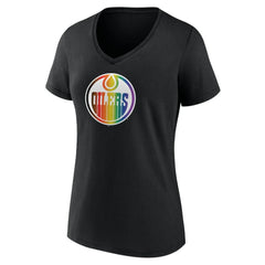 Edmonton Oilers Women's Team Pride V-Neck T-Shirt - Black | US 202545473