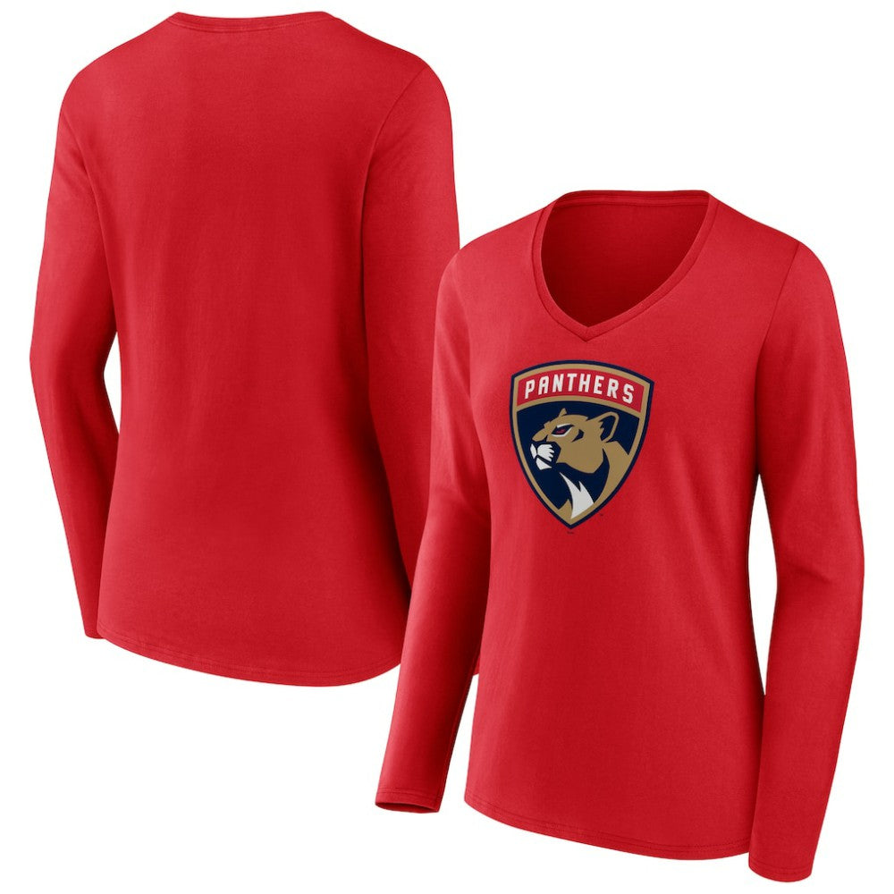 Florida Panthers Women's Primary Logo Long Sleeve V-Neck T-Shirt - Red | US 202545483